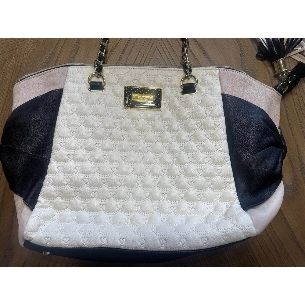 Luv Betsey by Betsey Johnson Black and Pink Quilted Tote Bag Purse